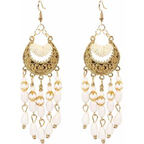 ASHMITA Vintage Bohemian Beaded Red Tassel Earring Layered Drop Dangle Earrings Green Ethnic Chandelier Boho Beads Earrings Jewelry for Women Girls