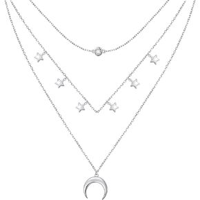DAOCHONG Layered Necklace 925 Sterling Silver Multilayer Necklace Triple 3 Layered Choker Necklace Long Chain Necklace for Women