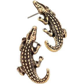 Liavy's Embossed Metal Alligator Crocodile Fashionable Earrings - Stud - Unique Gift and Souvenir