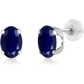 Gem Stone King 14K White Gold Blue Sapphire Stud Earrings For Women (2.04 Cttw, Gemstone Birthstone, Oval 7X5MM)