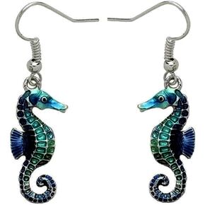 DianaL Boutique Colorful Enameled Silvertone Seahorse Earrings Gift Boxed Sea Horse Fashion Jewelry