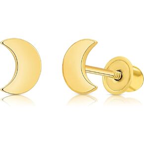 Tiny Solid 14K Gold Crescent Moon Stud Earrings with Screwback Gift For Girls, Women, Wife, Mom, Girlfriend