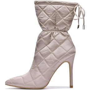 Cape Robbin Makayla Sexy Stiletto Quilted Slide On Booties for Women,Drawstring Pointed Toe Women's Mid Calf Boots