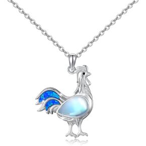 Chicken Necklace 925 Sterling Silver Rooster Necklace Farm Animal Chicken Pendant Necklace Christmas Hen Chicken Jewelry Gifts for Women Girls