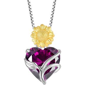 STARCHENIE Heart Birthstone Necklace 925 Sterling Silver Sunflower Pendant Jewelry for Women