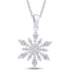 AFFY Baguette & Round Cut White Cubic Zirconia Snowflake Charm Pendant Necklace in 14k Gold Over Sterling Silver