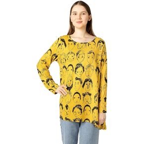 LaVieLente Fashion Printed Pattern Womens Tunic Tops Casual Soft Long Sleeve Loose-Fitting Oversized Shirts Hi-Lo Hem