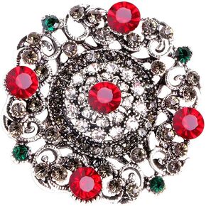 Antique Round Rhinestone Brooch Pin for Women Girls Vintage Baroque Red Green Crystal Boho Style Brooches Lapel Pins Elegant Dress Accessories Christmas Wedding Festival Ornament Jewelry Gift