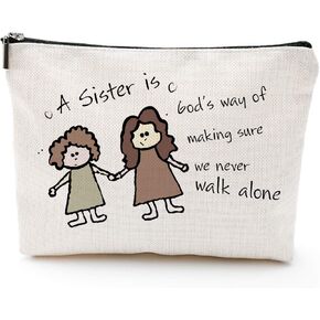 Sister Gifts from Sister-Makeup Bag-A Sister is God's Way of Making Sure We Never Walk Alone -Inspirational Quote Sister to Sister Gift for Graduation Christmas Birthday Friendship