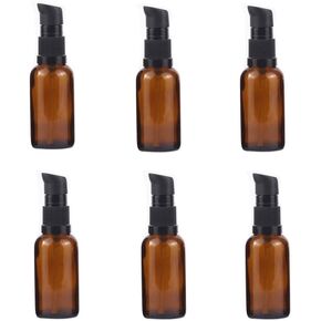 vipolish 6 PCS 30ML (1 Ounce) Empty Amber Glass Lotion Pump Press Bottle Cream Lotion Foundation Container Dispenser Storage for Travel Business Trip