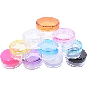 Art&Beauty 10 pack of 5 Gram Empty Cosmetic Containers, Round Cosmetic Sample Pots Jars Makeup Containers With Multi Color Top Lids Plastic Sample Eye Shadow, Nails, Powder, Gems, Jewelry, Cream