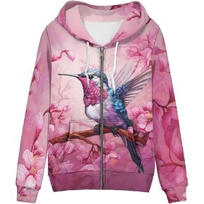 Hinthetall Women's Zip Up Long Sleeve Oversized Drawstring Hoodie Hooded Sweatshirt Pullover Top with Pockets