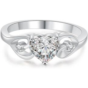 Stainless Steel Heart Shaped Simulated Diamond Solitaire Wedding Engagement Proposal Ring