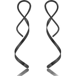 أقراط KWUNCCI حلزونية، 18 جرام أقراط مصنوعة يدويًا من الفولاذ المقاوم للصدأ للنساء، أقراط متدلية خطية ملتوية من خلال سحب من خلال أقراط فضية وذهبية متدلية مجوهرات للنساء in Kuwait