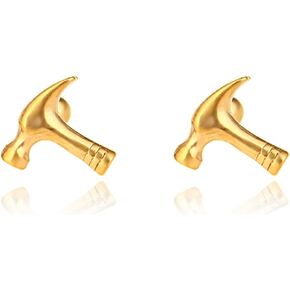 Dainty Small Hammer Stud Earrings for Women Girls Gold Hypoallergenic Stainless Steel Minimalist Tiny Cute Studs Cartilage Tragus Pin Balls Back Christmas Birthday Jewelry Gifts