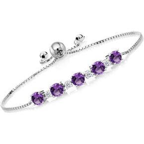 Gem Stone King 925 Sterling Silver Purple Amethyst and White Topaz Tennis Bracelet For Women 2.72 Cttw, Gemstone Birthstone, Fully Adjustable Up to 9 Inch