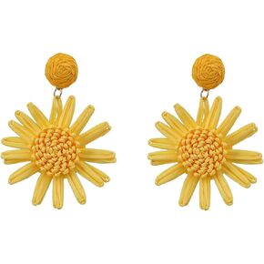 FUTIMELY Bohemian Raffia Flower Drop Dangle Earrings Large Light Daisy Floral Statement Earring Fashion Summer Beach Vacation Earring for Women Teen Girls