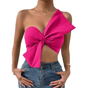 SweatyRocks Women's Summer Sleeveless Crop Tube Top Twist Tie Front Ruched Bandeau Tops