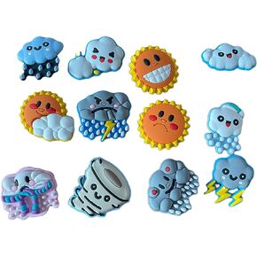 Crispchip 12Pcs Weather Week Shoe Charms for Clog Funny Buttons Accessories Sunny Rainy Shoe Deractions