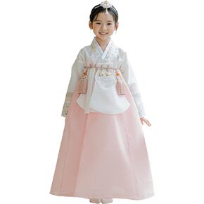 OUJIN I Striped Sleeves Coral Dangui Girl Hanbok for 100~15y/o Korean Dress Baby Kids Hanbok Dol Baekil