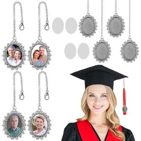 Graduation Cap Photo Charm Oval Graduation Cap Decorations Sublimation Tassels Graduation Photo Charm for Cap and Gown Ceremony Picture Decorations (4 Pieces)