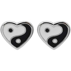 Yin Yang Stud Earrings Sterling Silver 925 Minimalist Love Heart Black and White Enamel Statement Earring Studs Piercing Hypoallergenic for Women Girls Jewelry Gifts in Kuwait