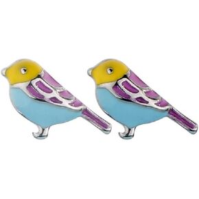 COLORFUL BLING Cute Bird Stud Earrings for Women Girls 925 Sterling Silver Gold Plated Tiny Small Animal Pet Enameled Blue Yellow Pink Feather Birds Nickel Free Piercing Ear Jewelry Dainty Gift