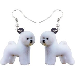 Acrylic Cute White Bichon Frise Dog Earrings Dangle Pet Dog Jewelry for Womens Teens Girls Birthday Holiday Gifts