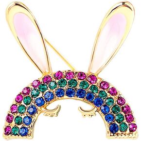 Rhinestone Rainbow Rabbit Brooch Pin for Women Girls Gold Plated Colorful Crystal Animal Bunny Pet Brooches Lapel Pins Dainty Graduation Honors Day Easter Birthday Jewelry Gift for Daughter Teacher Students