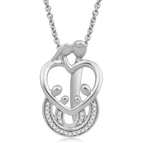 Jewelili Sterling Silver or Rose or Yellow Gold Over Silver 1/10 Cttw Diamonds Parents with Children Pendant Necklace 18 Inch Cable Chain