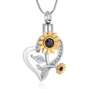 mingkejw Sunflower Cremation Jewelry Heart Urn Necklace for Ashes for Women Human Pet Memorial Crystals Pendant