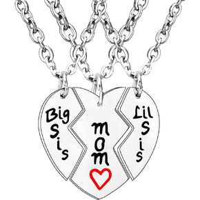 BESPMOSP 3PCs Mom Lil Sis Big Sis Necklace Mom Gifts Mommy MaMa Necklace Mother Necklace Mothers Day Christmas Birthday Gifts from Daughter Necklace Set Big Sis Lil Sis Mom Jewelry Present