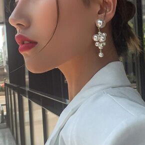 Xerling Charm Pearl Earrings Elegant Dangle Hoop Earrings Pearl Cluster for Women Dangle Drop Stud Earrings