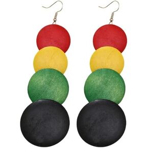 Bohemian African Natural Wooden Earrings for Women Teens Girls Students Colorful Map Cute Geometric Triangle Multilayer Dangling Drop Wood Leaf Earring Lightweight Charm Jewelry Ethnic Gift