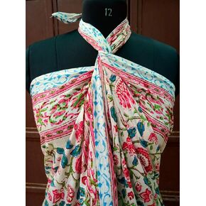 Indian Hand Made Sarong, 100% Cotton kamalkari Sarong Women Bikini Cover Swimsuit Scarves Long Pareo Size 44x72 Inch ss047