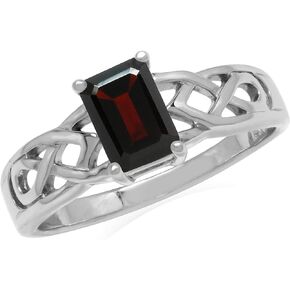 Silvershake 7X5mm Octagon Shape Birthstone Gemstone White Gold Plated or Yellow Gold Plated 925 Sterling Silver Scroll/Filigree Celtic Knot Solitaire Ring Jewelry for Women