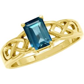 Silvershake 7X5mm Octagon Shape Birthstone Gemstone White Gold Plated or Yellow Gold Plated 925 Sterling Silver Scroll/Filigree Celtic Knot Solitaire Ring Jewelry for Women