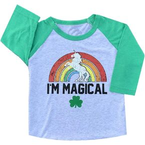 Toddler, Youth & Kid's St. Patrick's Day Magical Rainbow Unicorn Boy/Girl T-Shirt, Dress, 3/4 Sleeve Raglan, Tank & Onesie