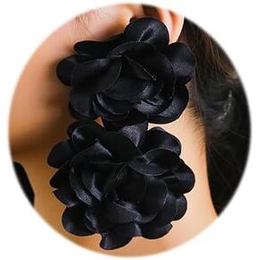 Fashion Bohemian Big Flower Earrings Fabric Flower Dangle Drop Earrings Large Fabric Flower Earrings for Women Girls Wedding Party Jewelry Accessories