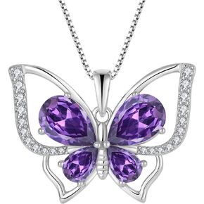YL Butterfly Necklace 925 Sterling Silver Pendant Birthstone Jewelry for Women