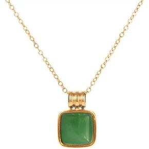 Women's Green Created Opal Necklace, Charm 18k Gold Plated Stainless Steel Snake Chain Jewelry Bling Drop Pendant Choker Necklaces for Girls,18 Inch