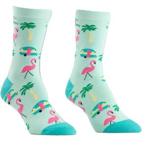 Sock It To Me Women's Pink Flamingo Airstream Camping Trailer Crew Socks