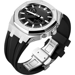 GA2100 Case Band Mod Kit, Stainless Steel Case Bezel Crown Silicone Strap Replacement Accessories Compatible with Men's Watches G-Shock GA-2100/GA-2110/GA-B2100