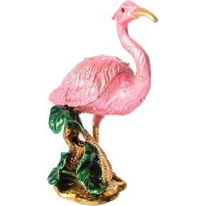 QIFU Vintage Hand Painted Egret Figurine Hinged Jewelry Trinket Box with Rich Enamel and Sparkling Rhinestones