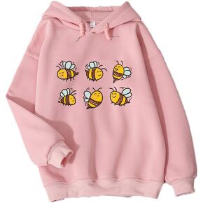 KEEVICI Women Cute Bee Pattern Hoodies Plus Size Autumn Hooded Sweatshirt