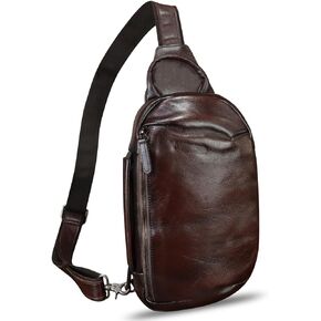 Genuine Leather Sling Bag Hand Painted Crossbody Sling Backpack Retro Handmade Chest Shoulder Daypack Purse Fanny Pack