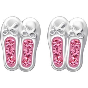 Ballet Ballerina Shoes .925 Sterling-Silver and Crytals Tiny Stud Earrings