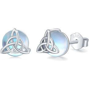 OHAYOO Celtic Knot Earrings Moonstone Stud Earrings 925 Sterling Silver Celtic Jewelry Gifts for Women Girls Teens
