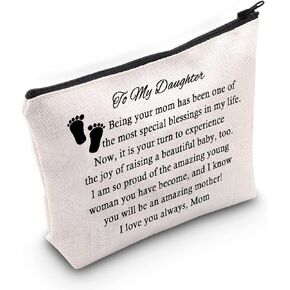 JNIAP First Time Mommy Makeup Bag Mommy To Be Cosmetic Pouch You Will Be An Amazing Mother Travel Bag Pregnancy Announcement Gift (to my daughter on your pregnancy bag)