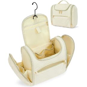 Telena Travel Essentials Toiletry Cosmetic Makeup Bag - Hanging Multifunctional Make Up Organizador,Water Resistant Accessories for Women,Portable Lightweight Toiletries kits,Large Capacity,Beige
